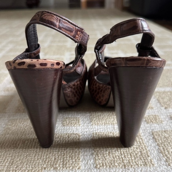 Ash Croc Embossed Brown Leather Slingback Heels Sandals Resort Shoes 38 (7.5-8) - Picture 7 of 10